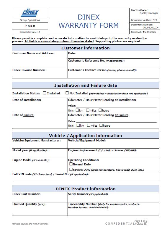 Warranty Form (Europe)